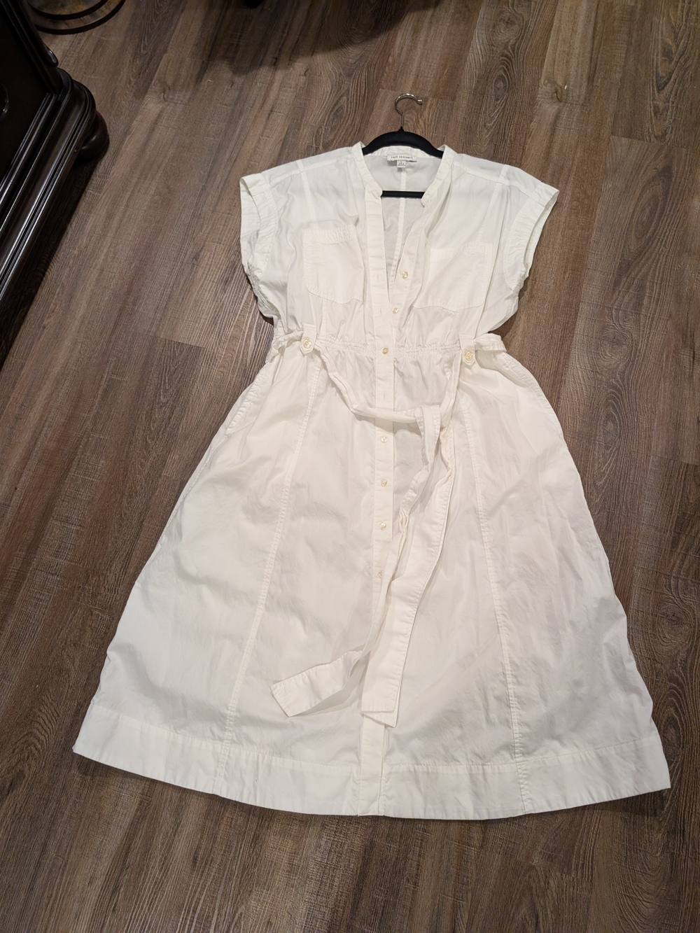 White Button-Front Belted Shirt Dress